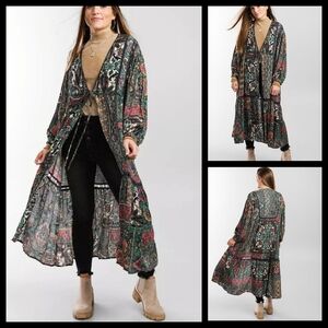 Front Tie Duster Kimono‎
